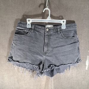 Abercrombie and Fitch Black Denim Curve Love The Mom Short High Rise 16 Raw Hem